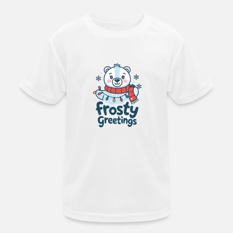 Frostige Grüße – Eisbär mit Lichterkette Kinder Funktions-T-Shirt
