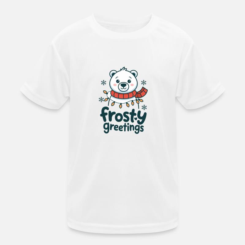 Frostige Grüße – Eisbär mit Lichterkette Kinder Funktions-T-Shirt