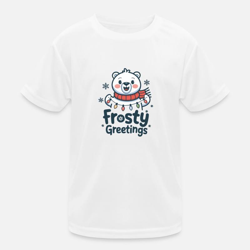 Frostige Grüße – Eisbär mit Lichterkette Kinder Funktions-T-Shirt