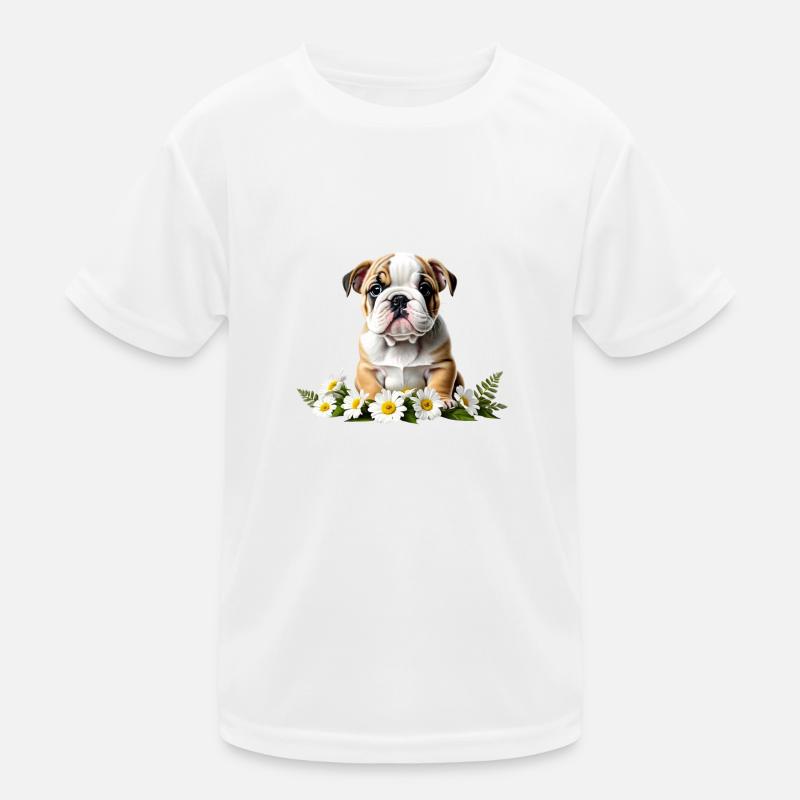 Chiot bouledogue mignon avec des fleurs T-shirt sport Enfant