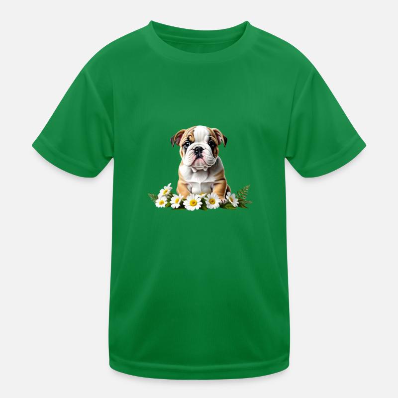 Chiot bouledogue mignon avec des fleurs T-shirt sport Enfant
