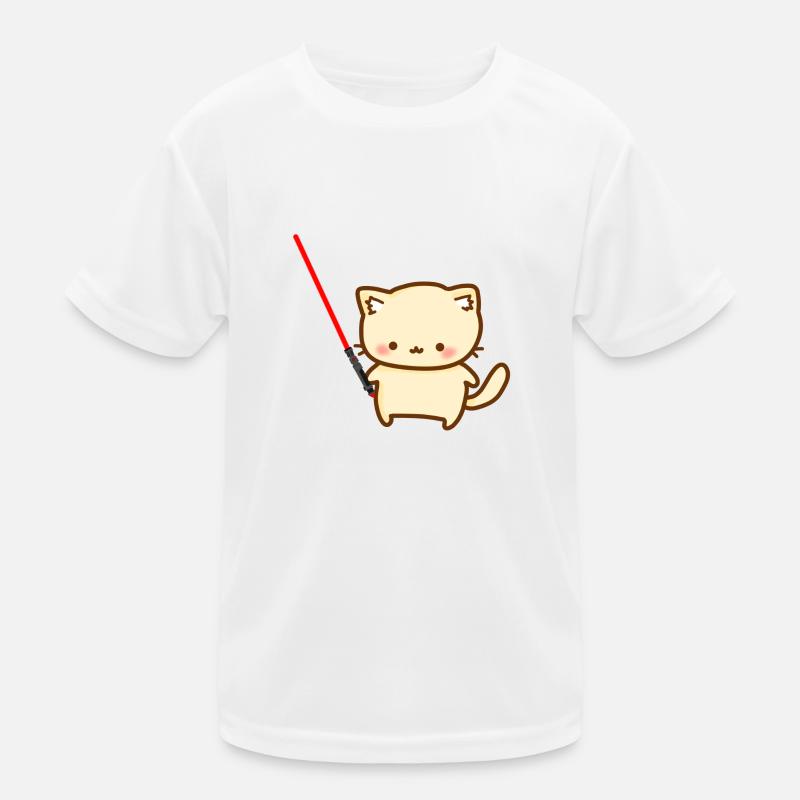 Süße Katze mit einem roten Lichtschwertern Kinder Funktions-T-Shirt