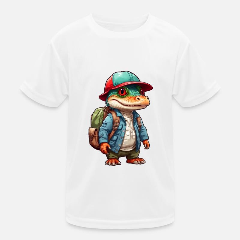 Süßes Krokodil im Outdoor Look mit Rucksack Kinder Funktions-T-Shirt