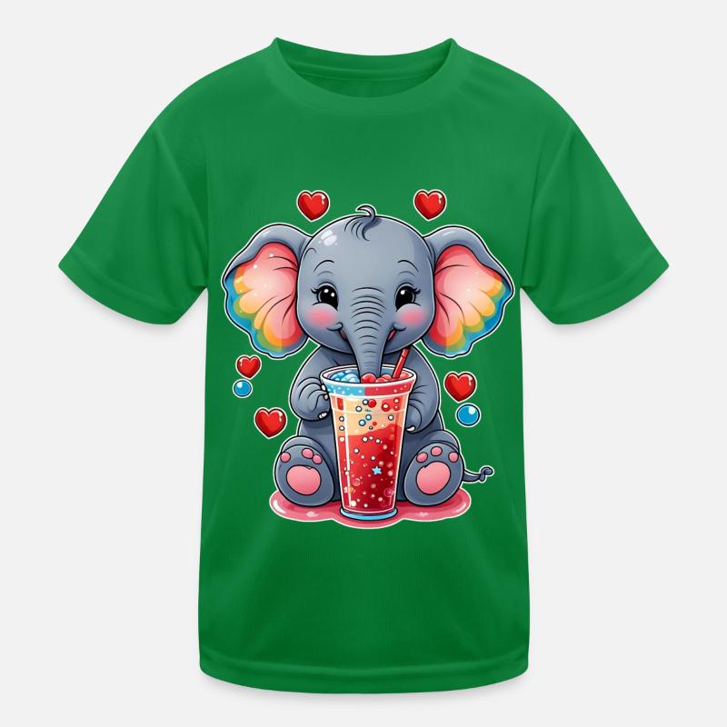 Little cute baby elephant drinks lemonade Kids Functional T-Shirt