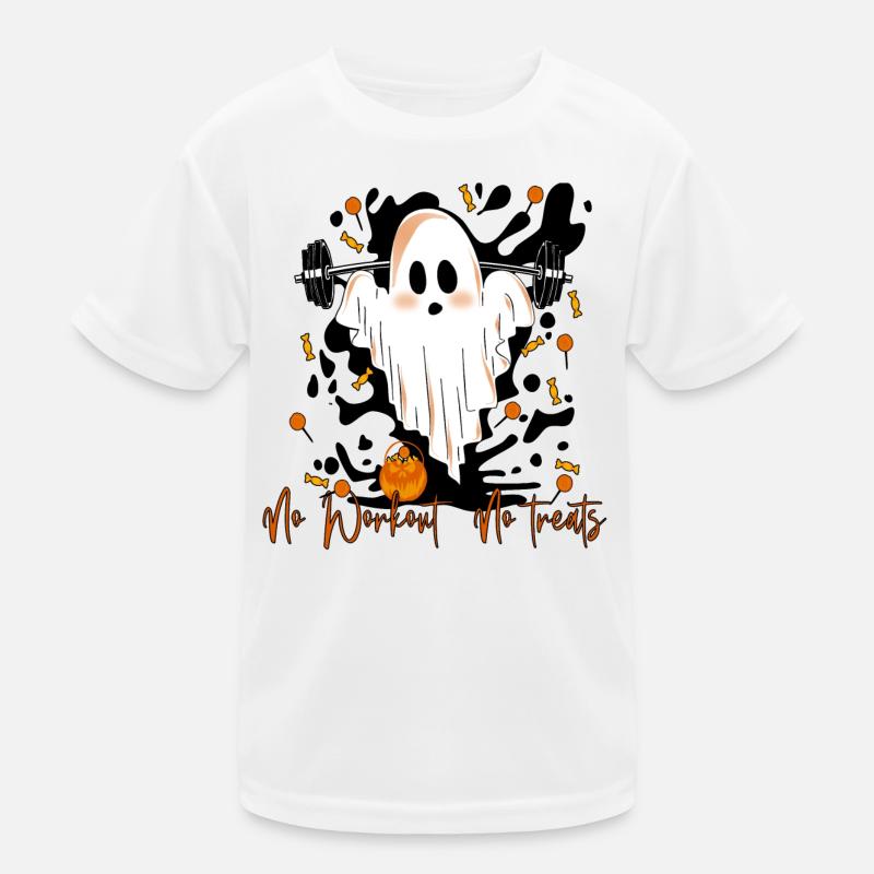 Terribly cute ghost at workout halloween Kids Functional T-Shirt