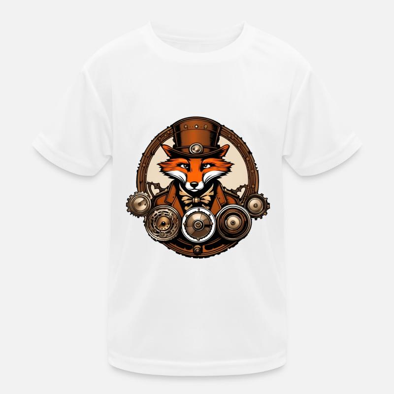 Steampunk Fox / Gear / Bronze / Old School Kids Functional T-Shirt