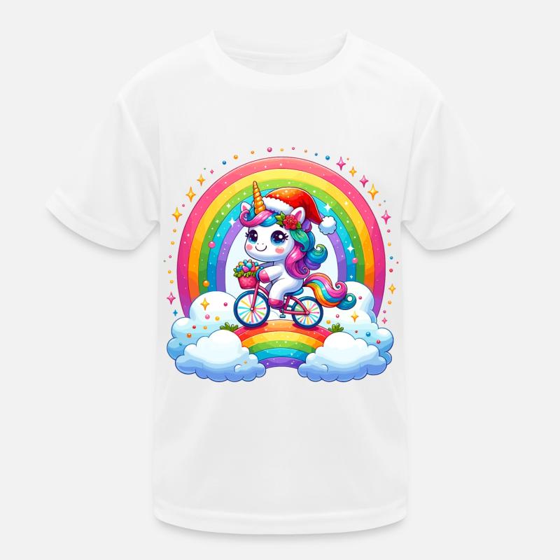 Licorne mignonne faisant du vélo sur l’arc-en-ciel T-shirt sport Enfant