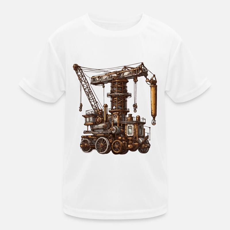 Kran / Baustelle / Seilwinde / Kransystem - Kinder Funktions-T-Shirt - Weiß