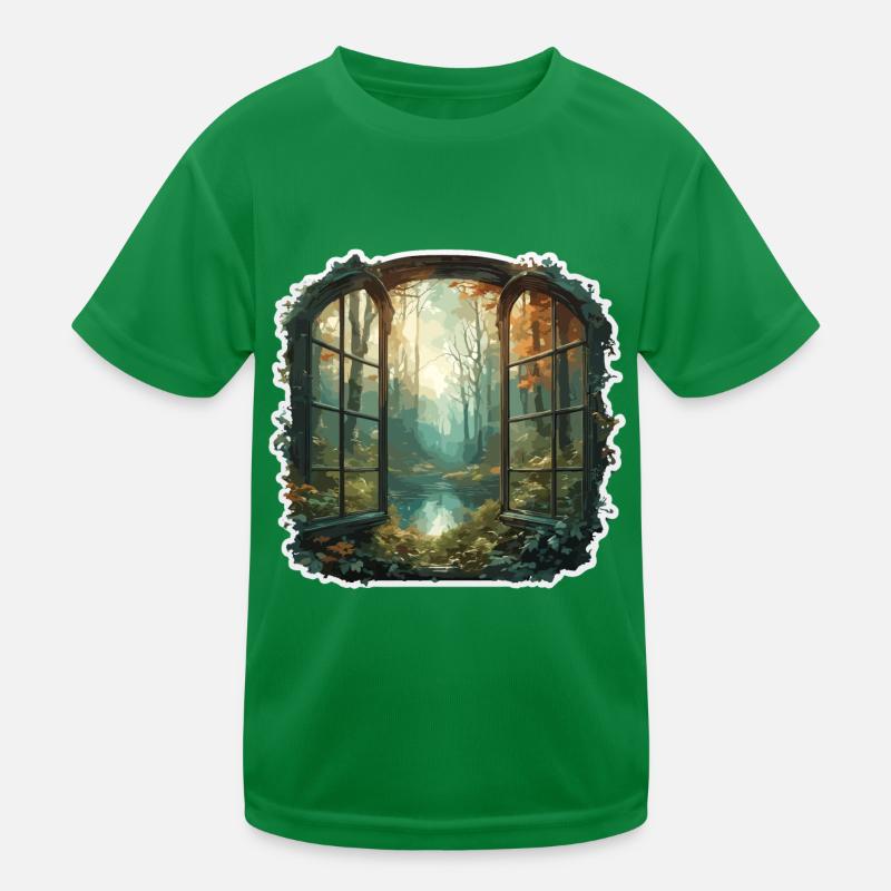 Window in the Forest / Trees / View / Wilderness Kids Functional T-Shirt