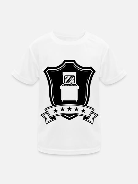 Arcade Retro Gamer Wappen - Kinder Funktions-T-Shirt - Weiß - Vorne