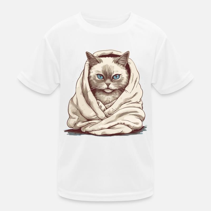 Katze in einer Decke Kinder Funktions-T-Shirt