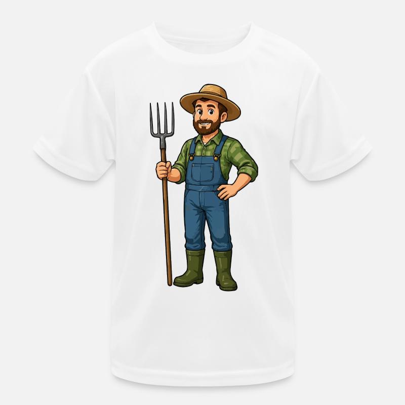 Bauer mit Heugabel Cartoon Kinder Funktions-T-Shirt