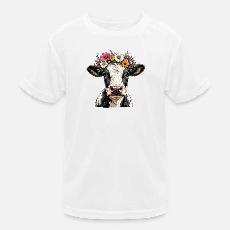 Kuh mit Blumenschmuck Kinder Funktions-T-Shirt