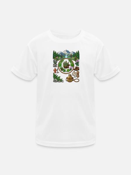 Vintage Pixel Art Hiking Adv. & Nature Exploration - Kids Functional T-Shirt - white - Front