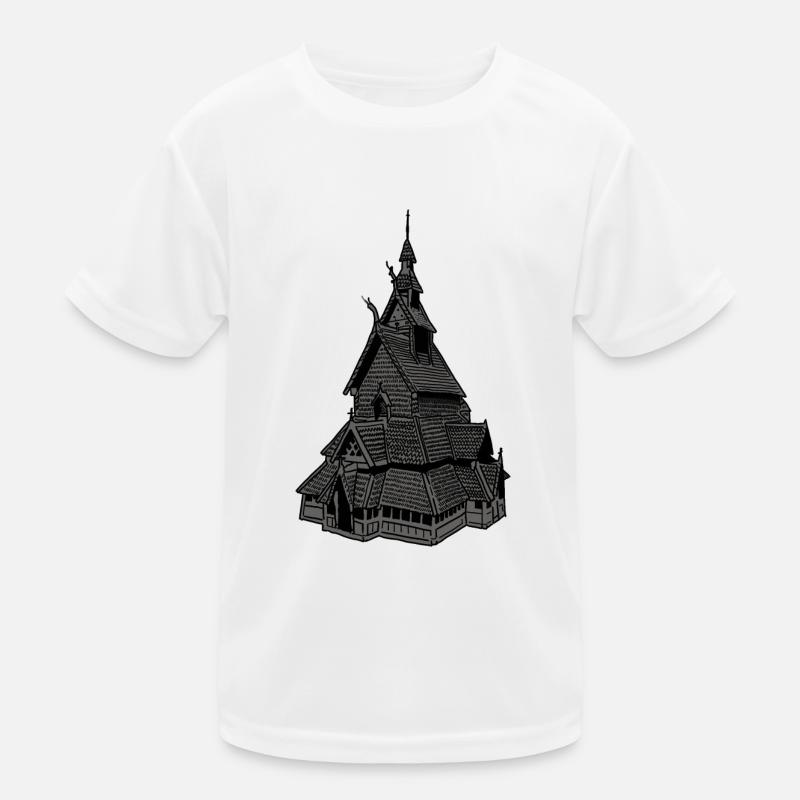 Stabkirche Norwegen grau Kinder Funktions-T-Shirt