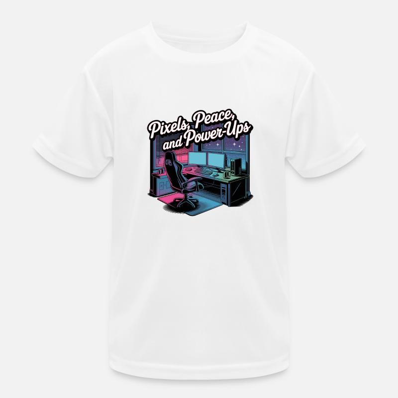 Pixels, Peace & Power-Ups – Gaming Setup Kids Functional T-Shirt