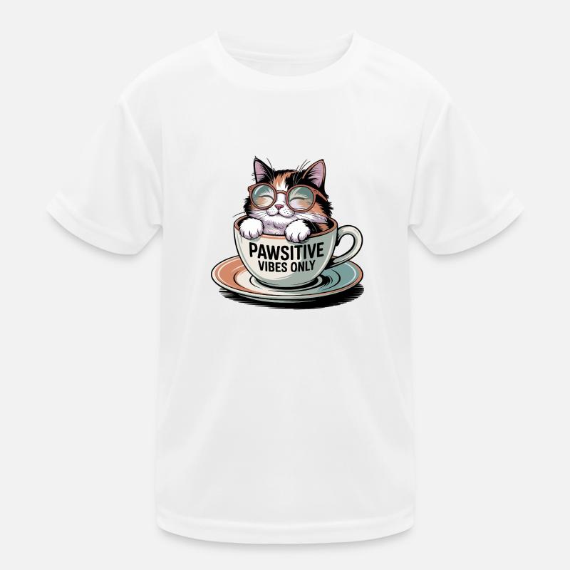 Pawsitive Vibes Only – Cat in a Cup Kinder Funktions-T-Shirt