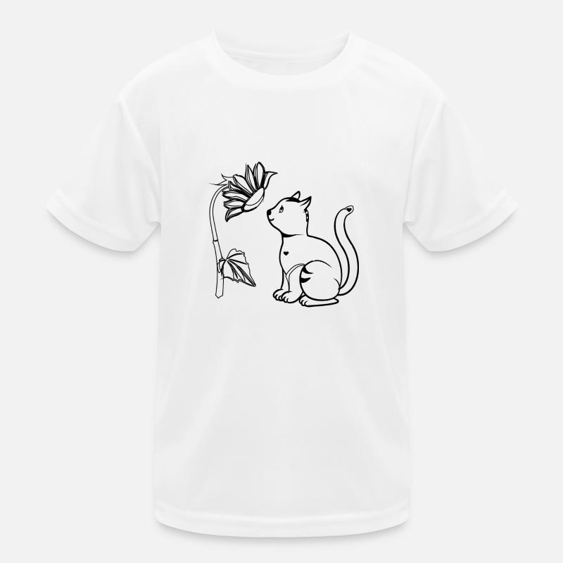 Cat with sunflower - Kids Functional T-Shirt - white