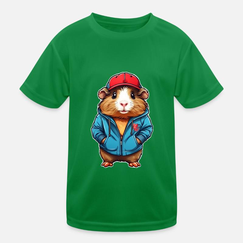 cute guinea pig with jacket and cap Kids Functional T-Shirt