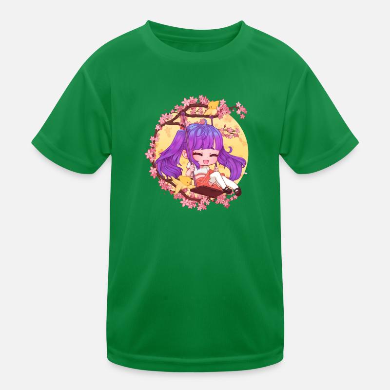 Chibi-Mädchen auf der Schaukel Kinder Funktions-T-Shirt