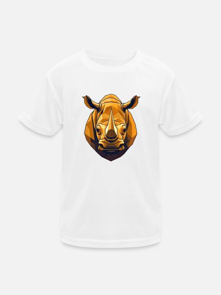 Polygonaler Nashornkopf in Gold - Kinder Funktions-T-Shirt - Weiß - Vorne