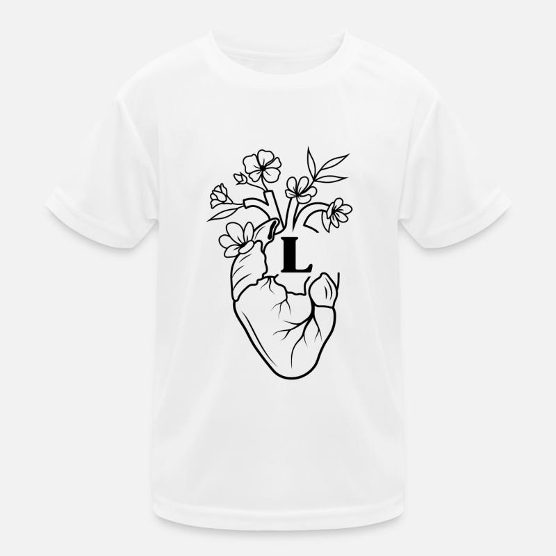 Buchstabe l Herz schwarze florale Anatomie Kinder Funktions-T-Shirt