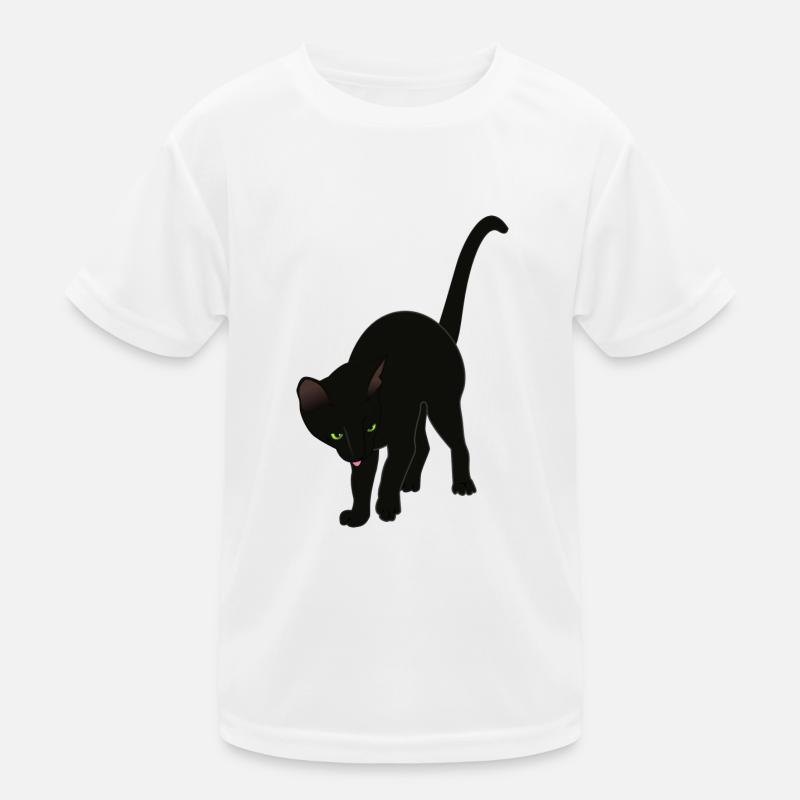 schwarze Katze Kinder Funktions-T-Shirt