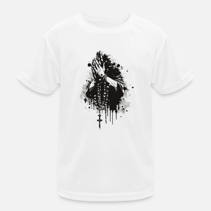 Mains de prière Rosaire noir et blanc T-shirt sport Enfant