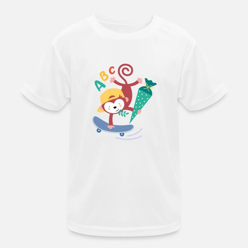 Singe sur planche à roulettes avec cône d’écolier T-shirt sport Enfant