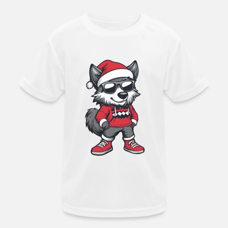 Wolf Weihnachten Comic Cool Kinder Funktions-T-Shirt