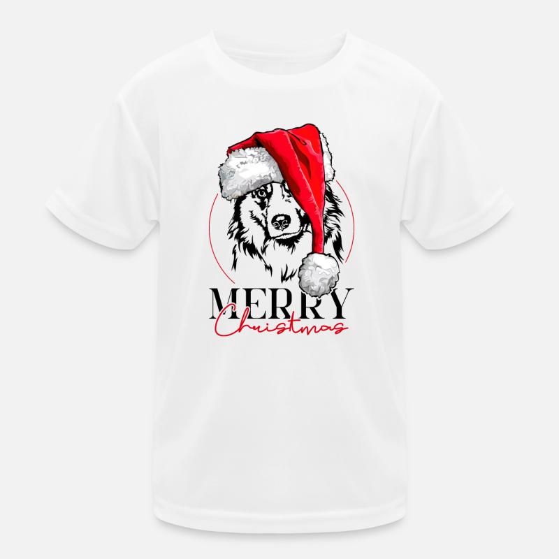 Santa Australian Shepherd Merry Christmas Wilsigns Kids Functional T-Shirt
