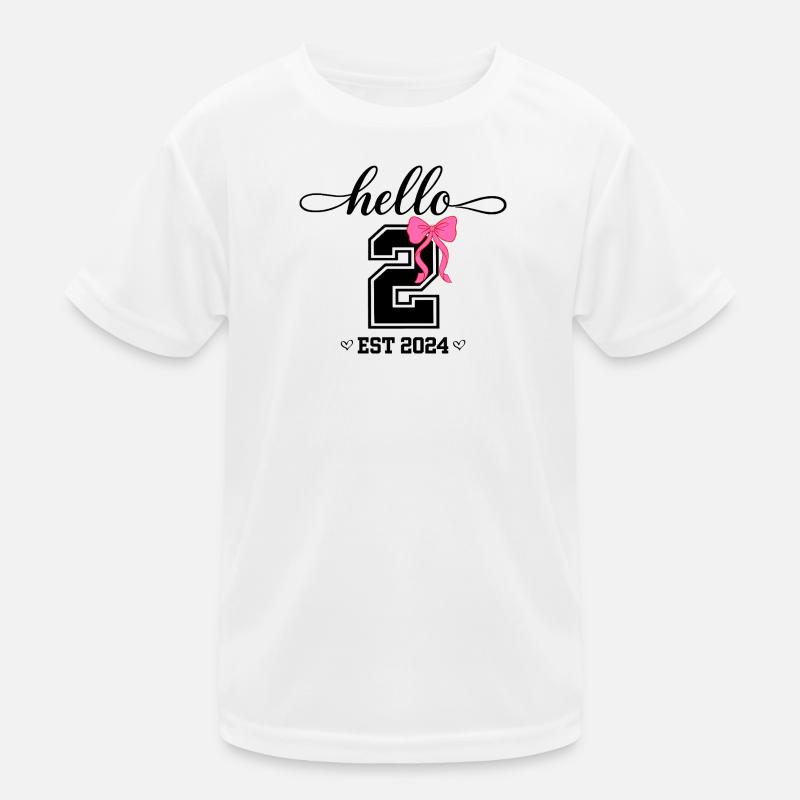 Hello 2 Est 2024 Rosa Schleife Design Kinder Funktions-T-Shirt