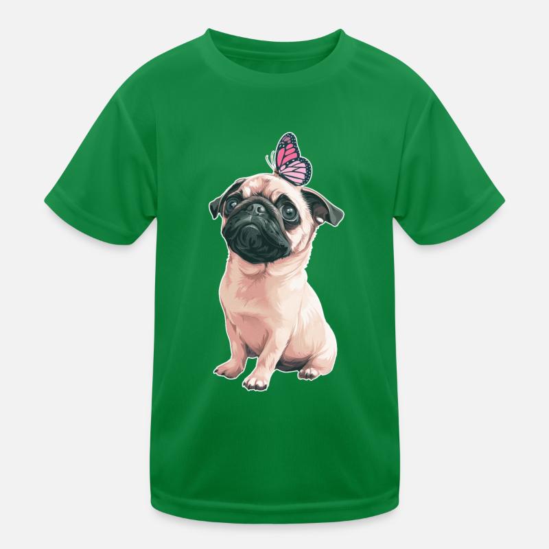 Pug with butterfly Kids Functional T-Shirt