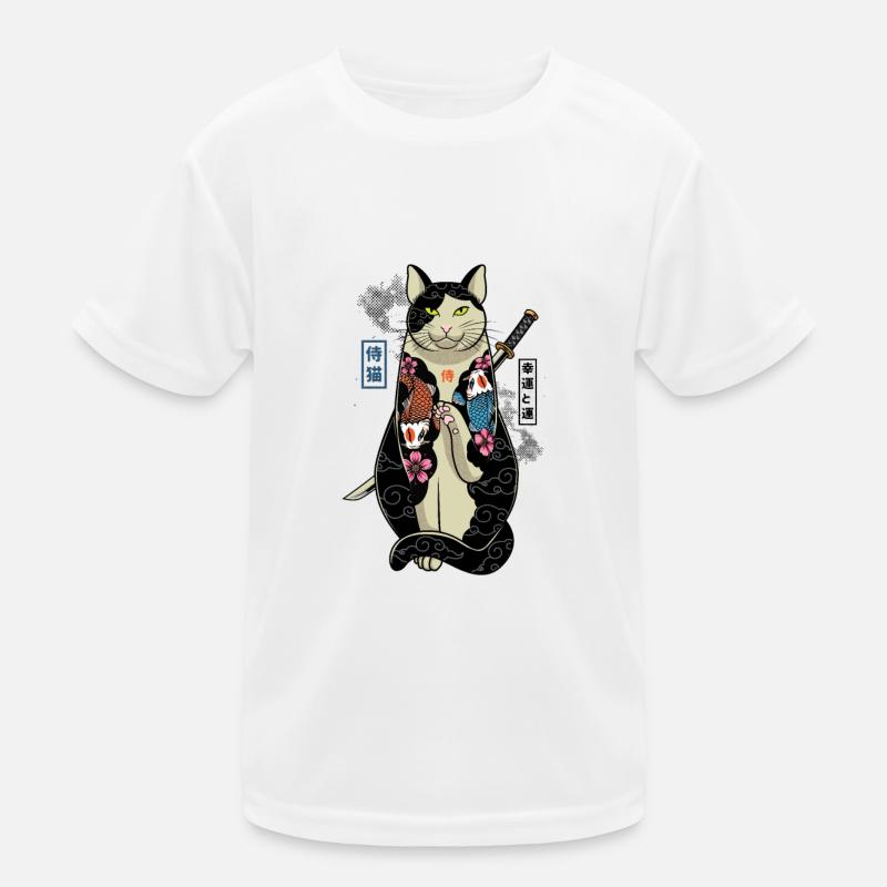 samurai cat - maneki neko Kinder Funktions-T-Shirt