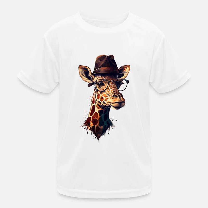 Eine Opa Giraffe trägt einen Hut und eine Brille Kinder Funktions-T-Shirt
