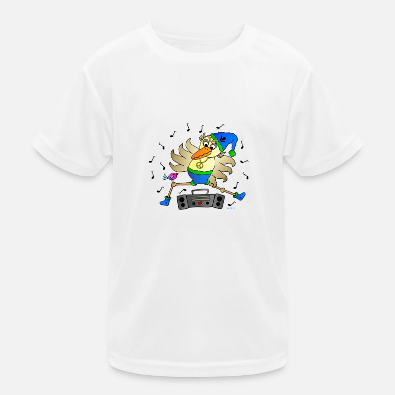 Weird Bird Dancer with Ghetto Blaster Fun Comic Kids Functional T-Shirt