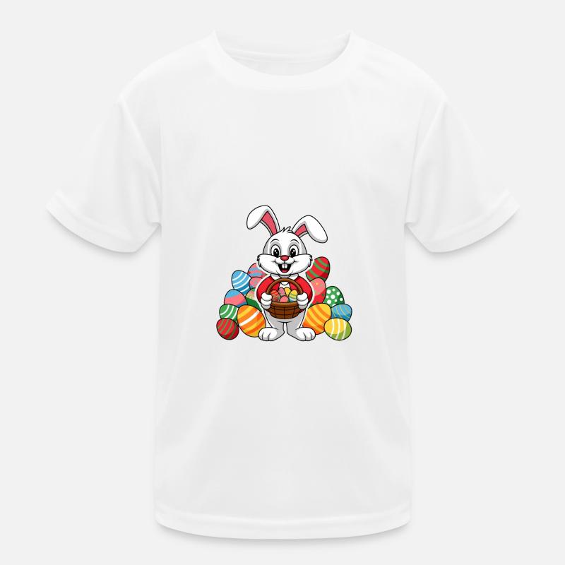Funny Easter bunny with lots of colorful Easter eggs Kids Functional T-Shirt