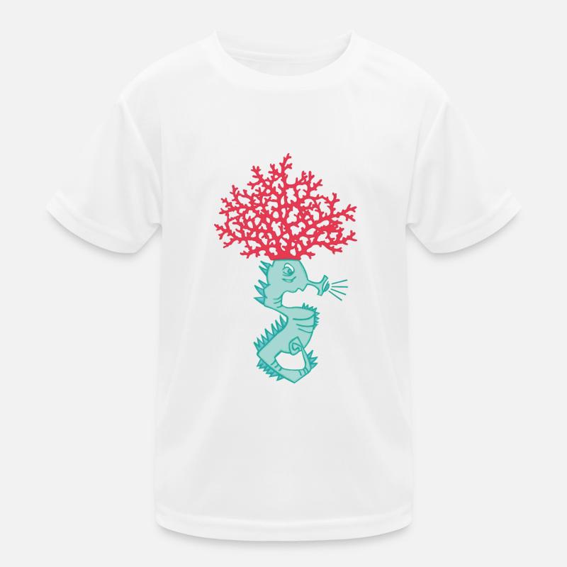 Seepferdchen mit einer Koralle auf dem Kopf Kinder Funktions-T-Shirt