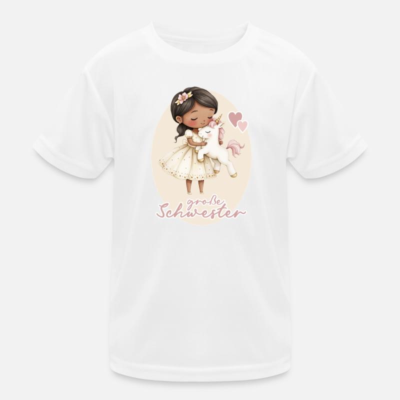 Grosse Schwester Maedchen Einhorn 3 Kinder Funktions-T-Shirt