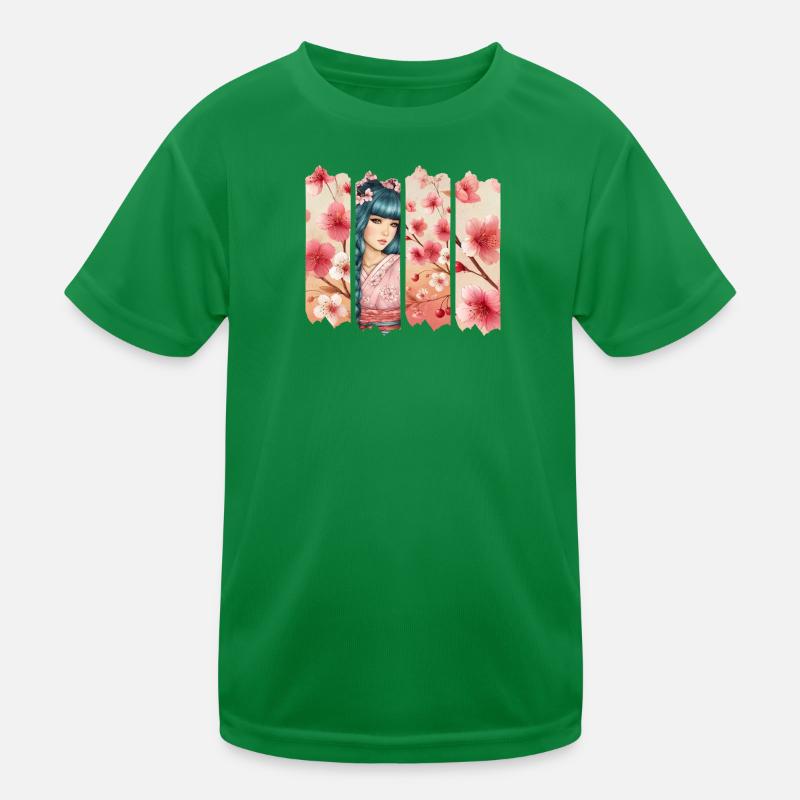 Kirschblüten Kimono Panel Portrait Kinder Funktions-T-Shirt