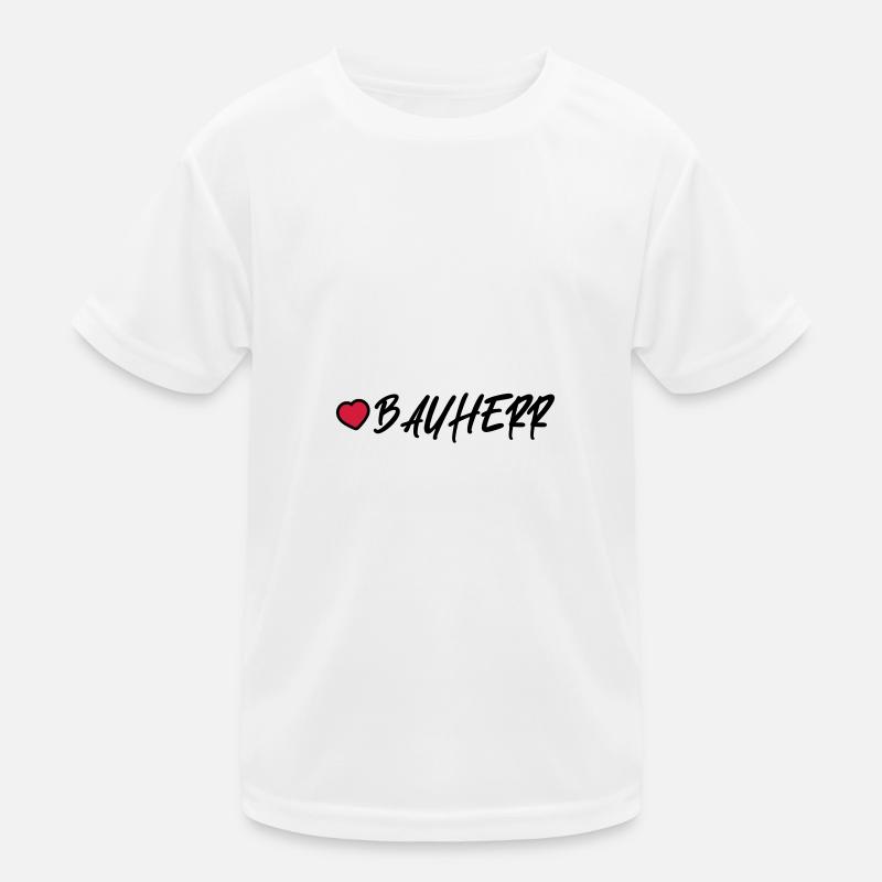 Bauherr Herz Haus Bau Kinder Funktions-T-Shirt