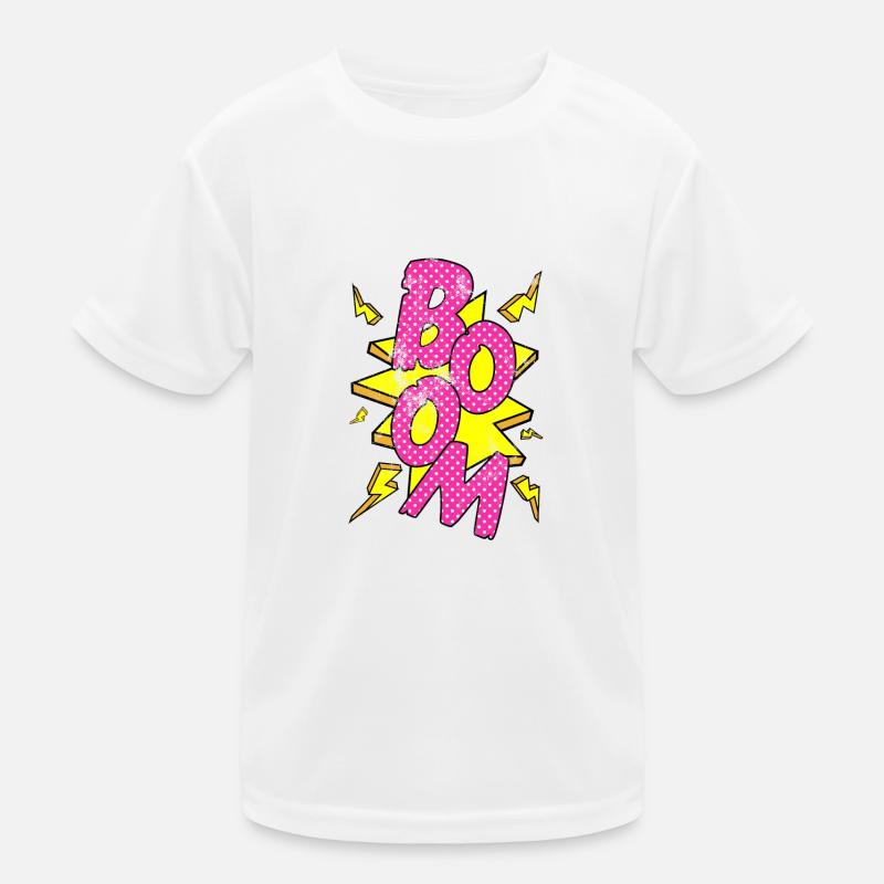 Pop Art / Comic: BOOM - Sprechblase, Blitze - Kinder Funktions-T-Shirt - Weiß