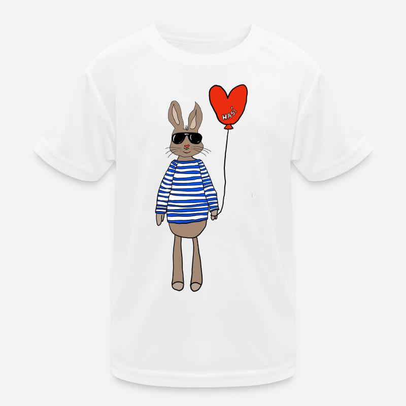 Hase im Streifenpulli mit Herzballon Kinder Funktions-T-Shirt