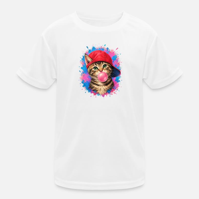 Cool cat with cap and chewing gum Kids Functional T-Shirt