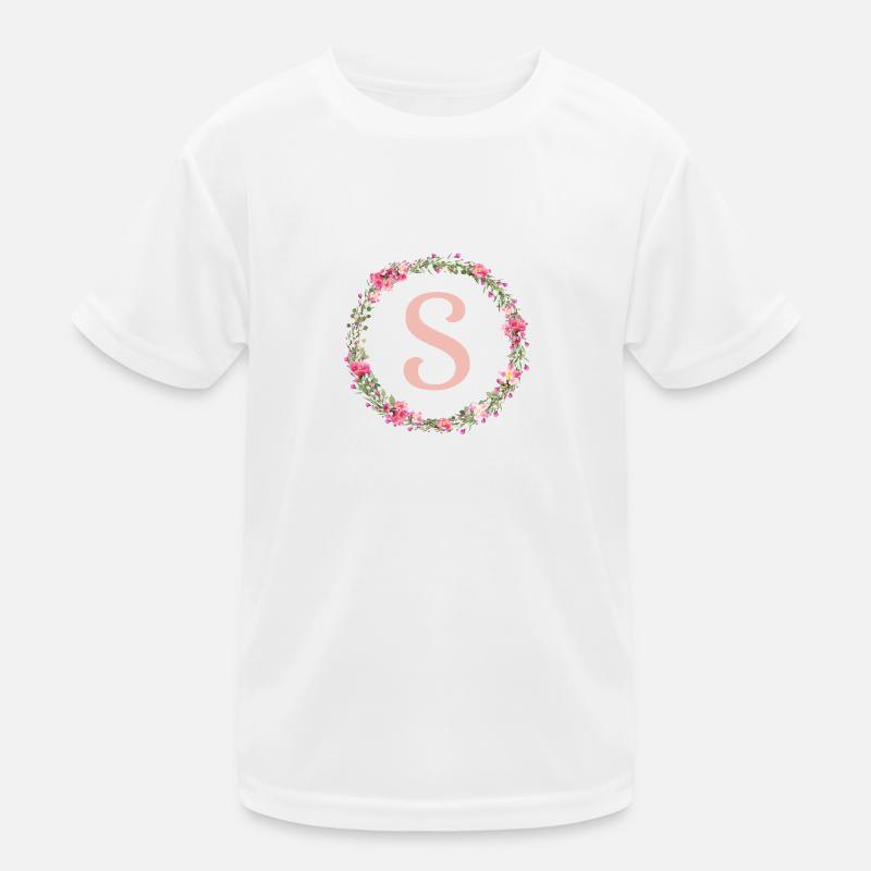 S Monogramm, Blumen-Kranz, personalisierbar Kinder Funktions-T-Shirt