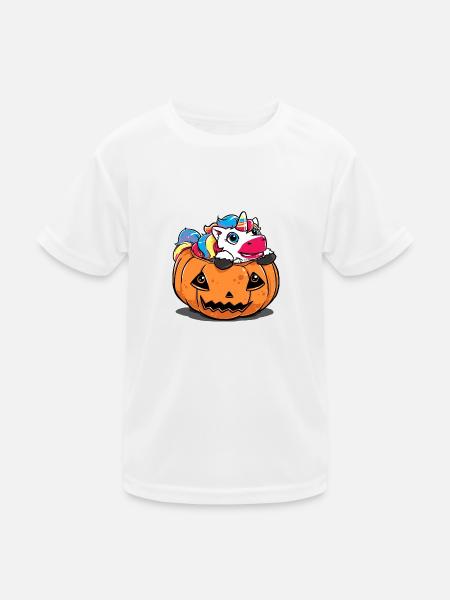 Halloween Kostüm lustig Katze süß Kürbis Geschenk - Kinder Funktions-T-Shirt - Weiß