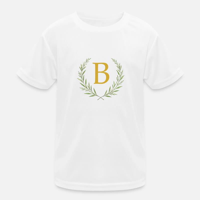 B Monogram, Eucalyptus Wreath, Personalizable Kids Functional T-Shirt