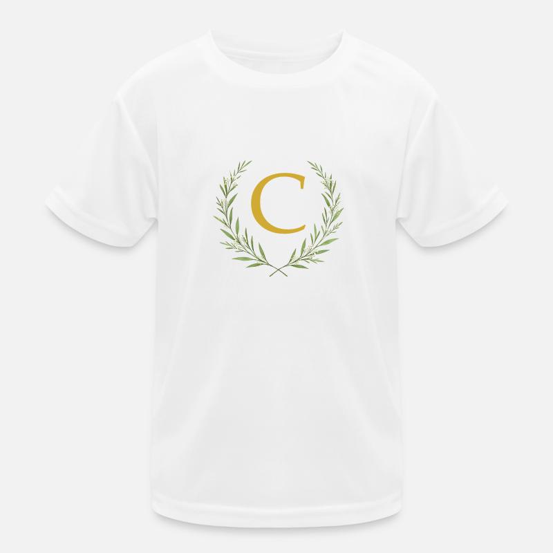 C Monogram, Eucalyptus Wreath, Personalizable Kids Functional T-Shirt