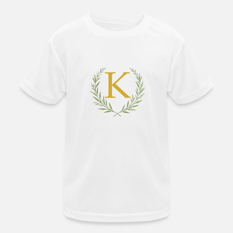 K Monogram, Eucalyptus Wreath, Personalizable Kids Functional T-Shirt