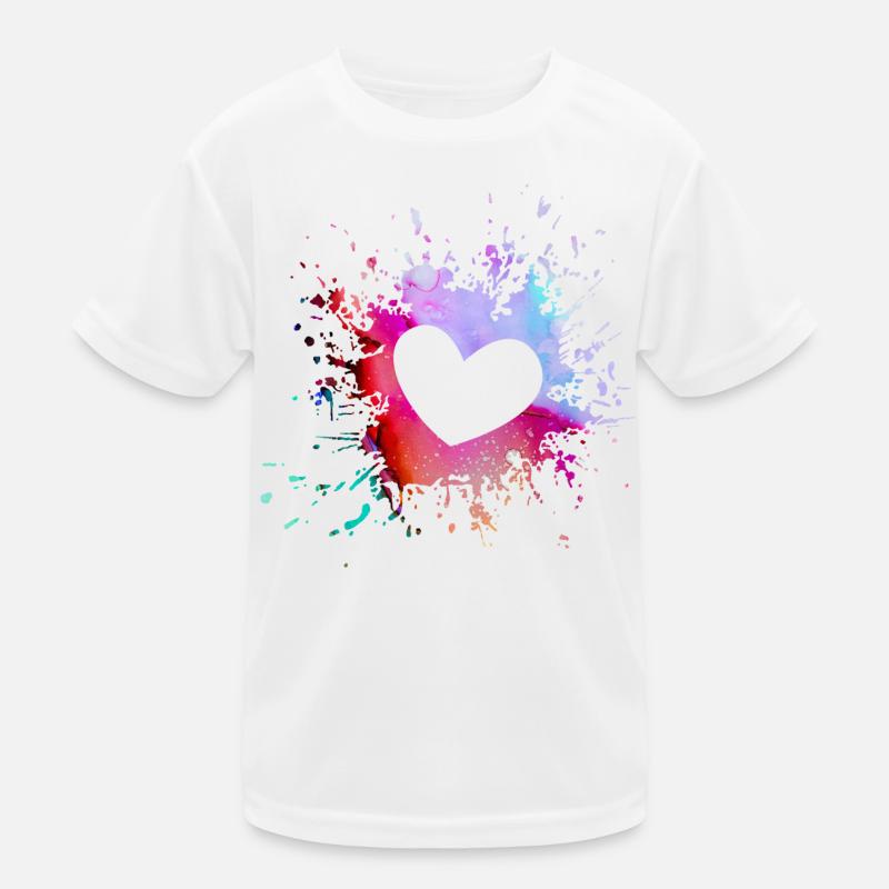Buntes Herz Farbkleckse Kinder Funktions-T-Shirt